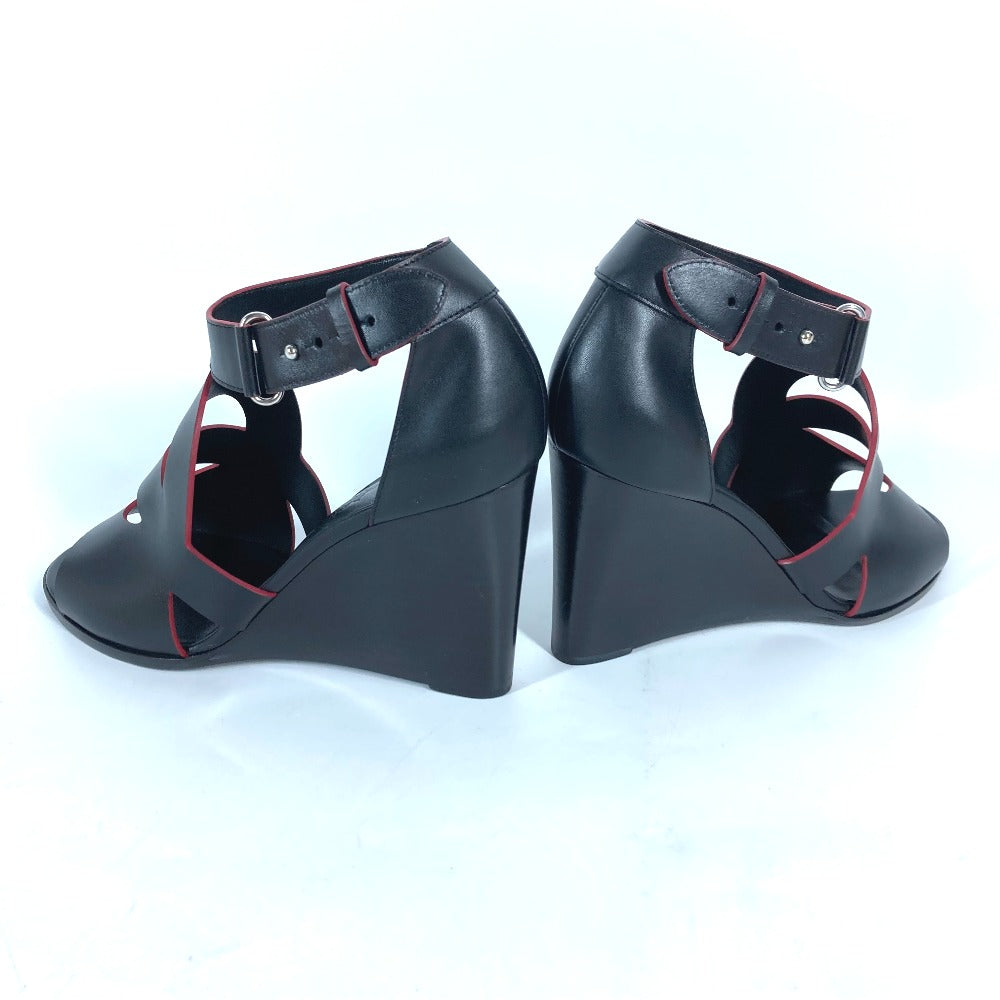 HERMES Sandals leather black Shoes Heels Bicolor Chene Dunkle Women 37 Used