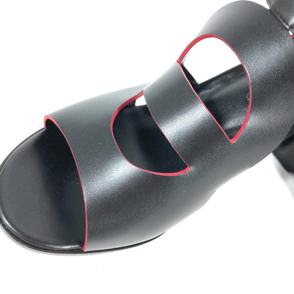 HERMES Sandals leather black Shoes Heels Bicolor Chene Dunkle Women 37 Used