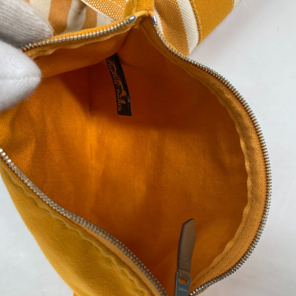 HERMES Handbag canvas Orange With porch Cannes PM Stripe Women Used