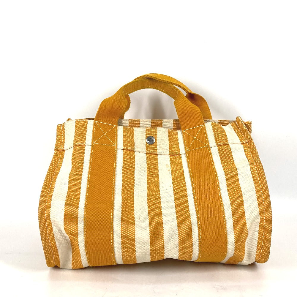 HERMES Handbag canvas Orange With porch Cannes PM Stripe Women Used