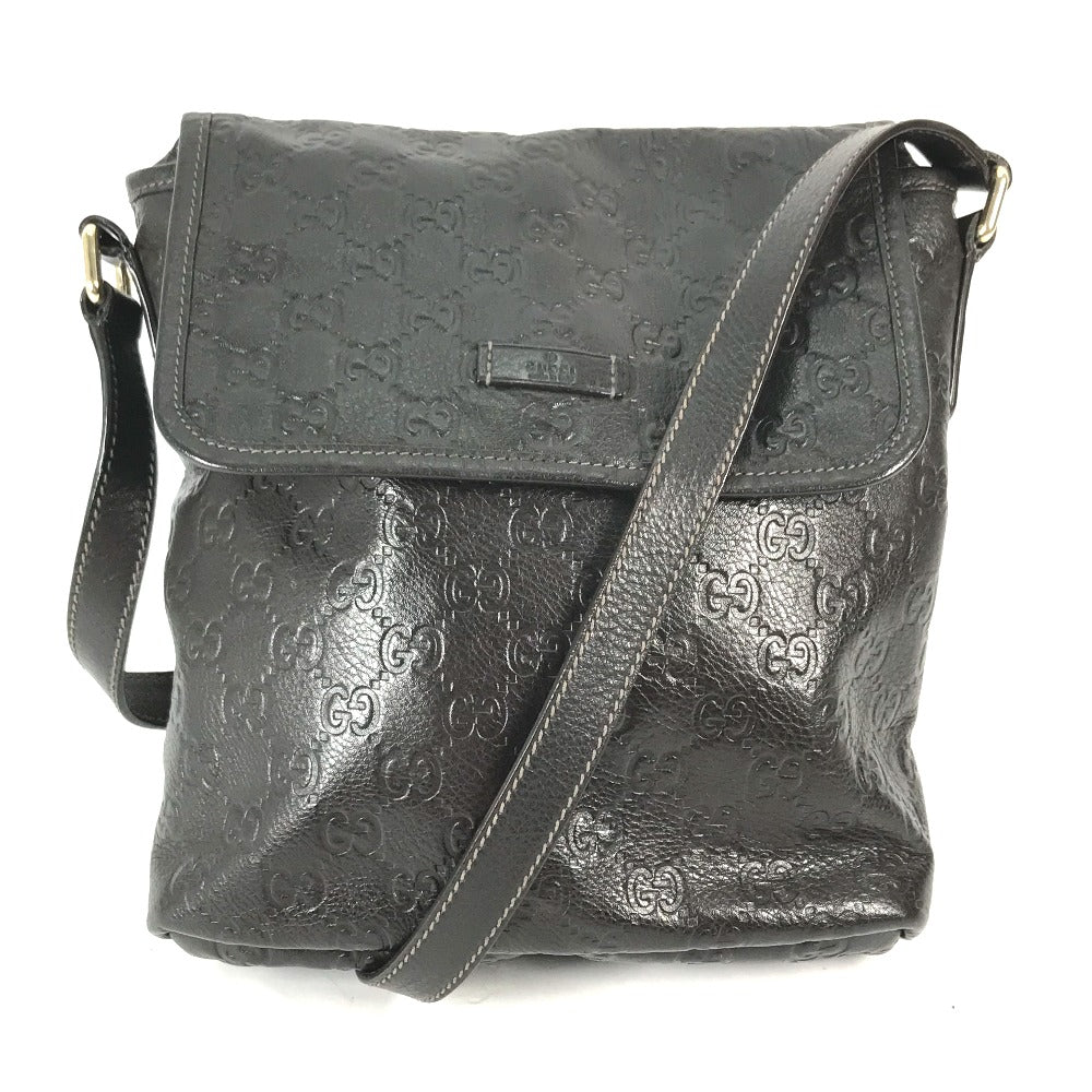 GUCCI Shoulder Bag 223666 Sima leather Dark brown Guccisima GG mens Used