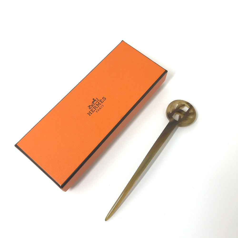 HERMES hair accessory Buffalo horn Brown Hairpins Hair Picks Women Used