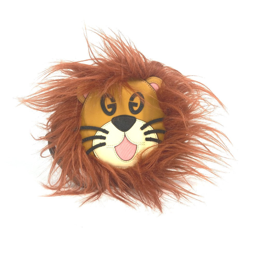 GUCCI Clutch bag 704806 Fur, Leather, Suede Brown GG Lion Lion Round Women Used