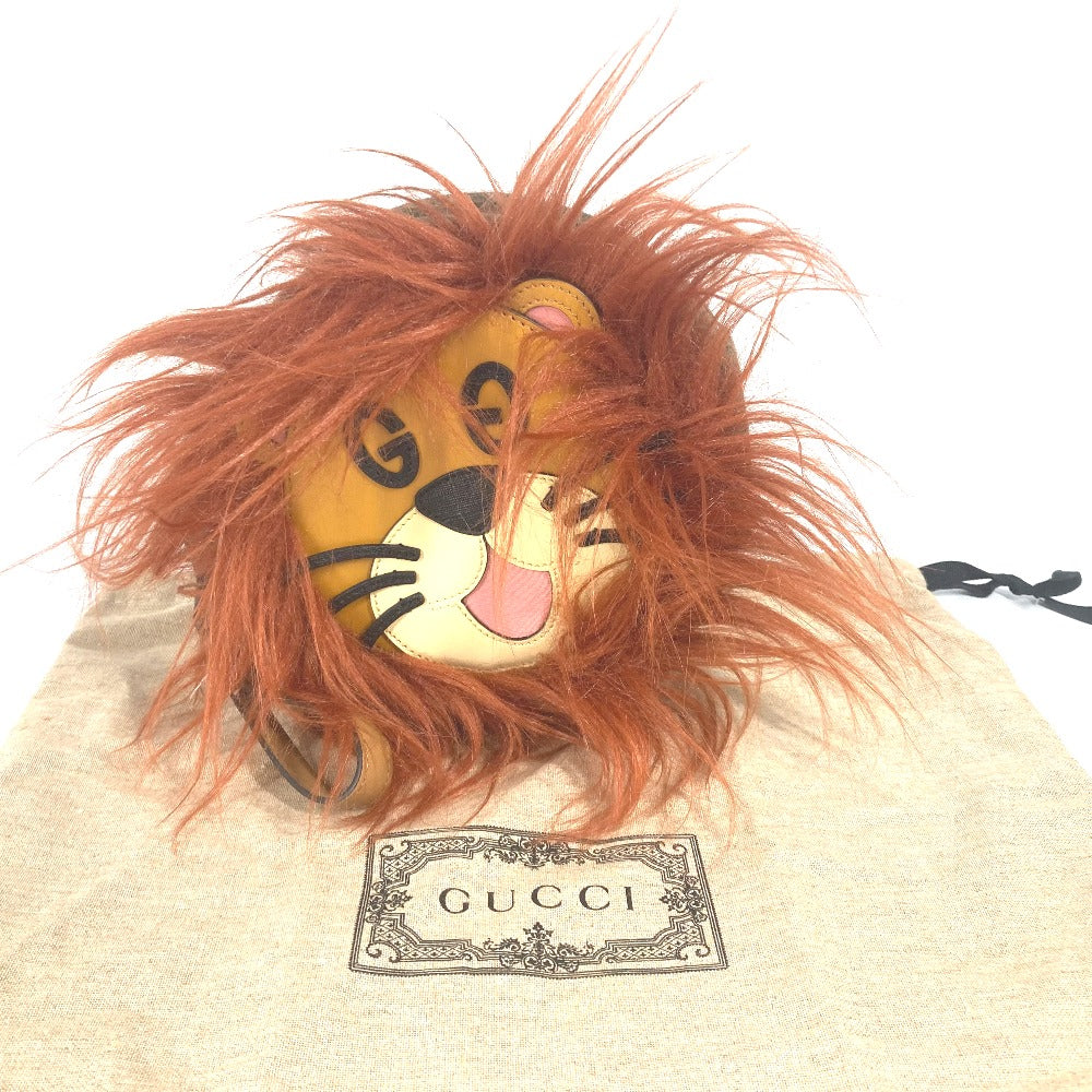 GUCCI Clutch bag 704806 Fur, Leather, Suede Brown GG Lion Lion Round Women Used
