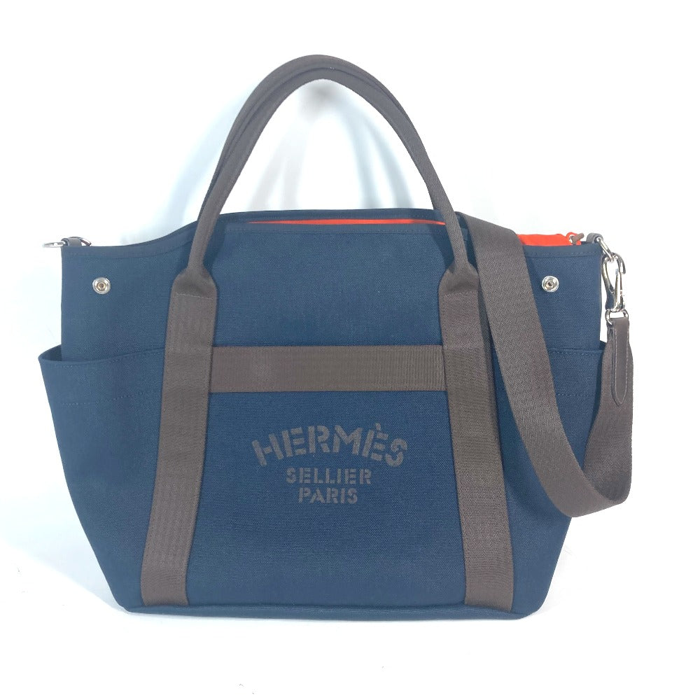 HERMES Tote Bag canvas Navy With bag-in-bag Sucked Pansage Groom