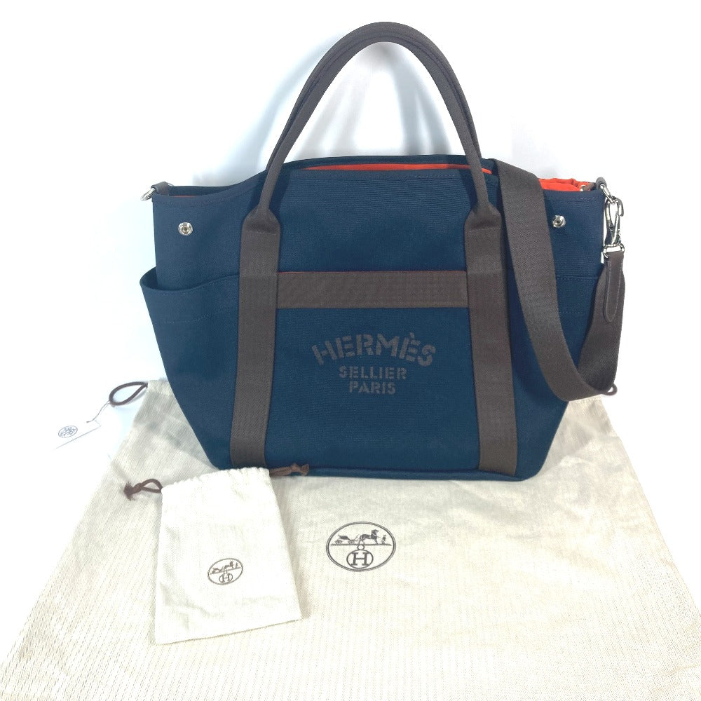HERMES Tote Bag canvas Navy With bag-in-bag Sucked Pansage Groom