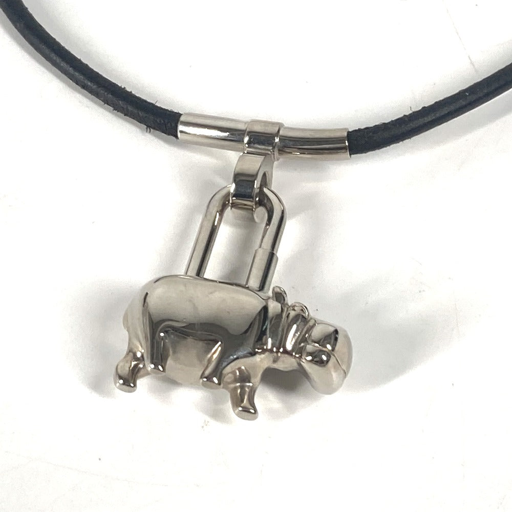 HERMES Necklace leather black Hippo Hippopotamus