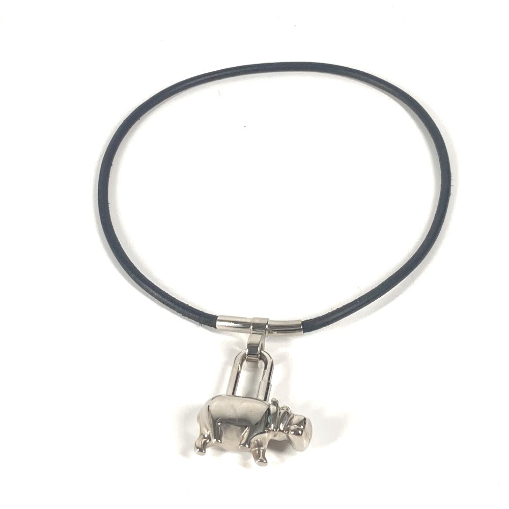 HERMES Necklace leather black Hippo Hippopotamus