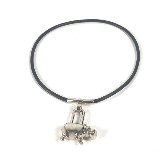 HERMES Necklace leather black Hippo Hippopotamus