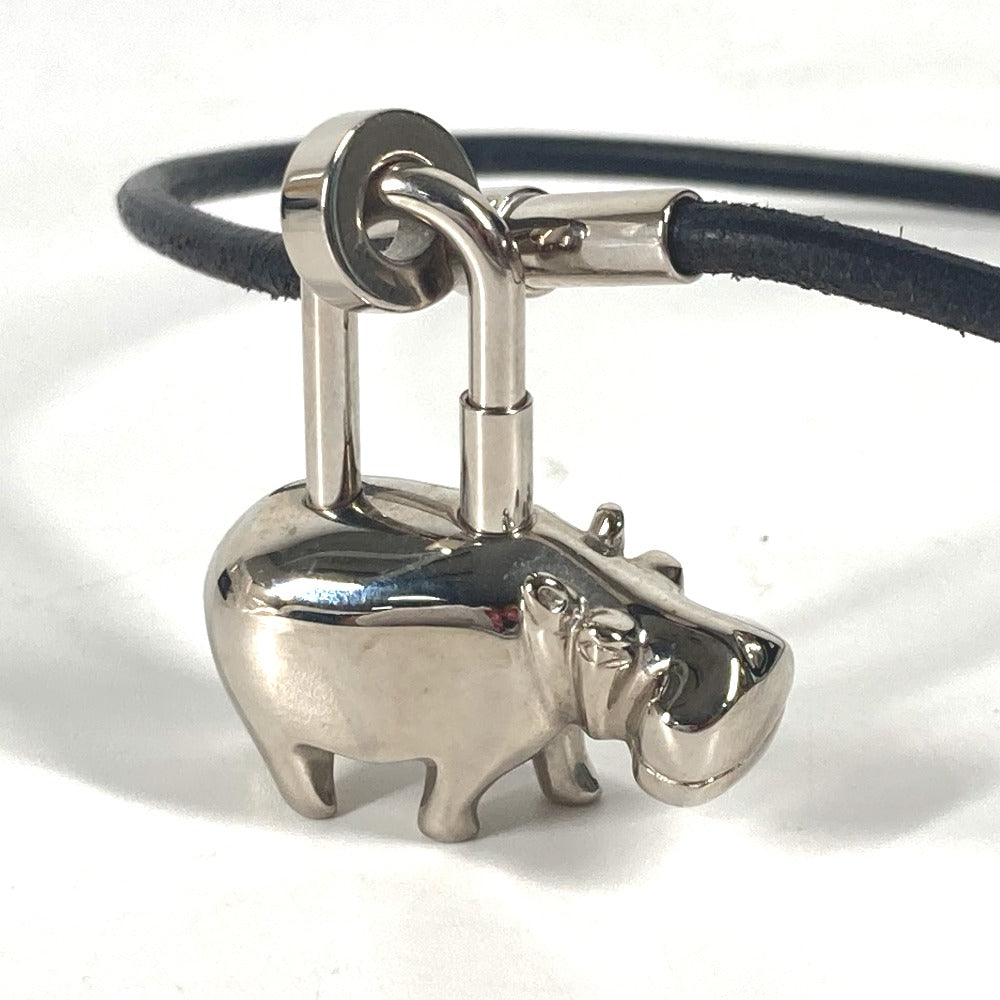 HERMES Necklace leather black Hippo Hippopotamus