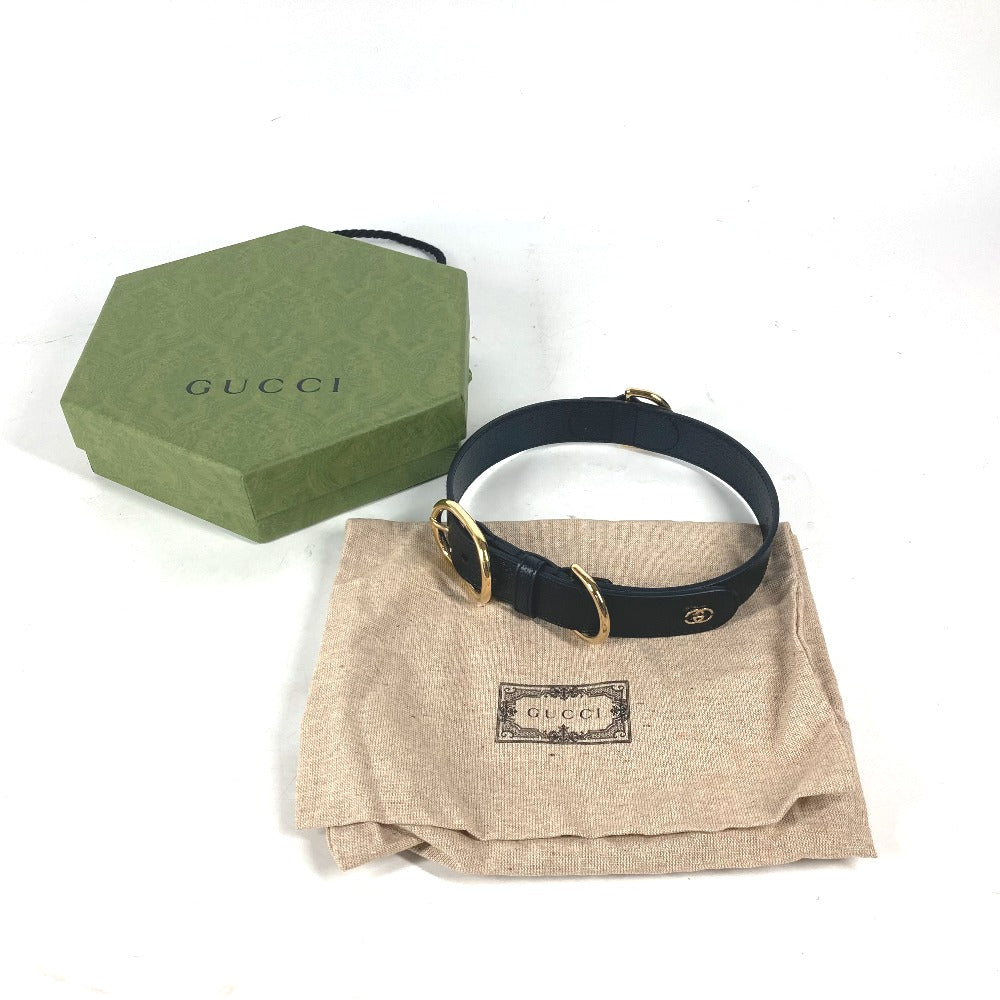 GUCCI 695256 leather black GG Large/Extra Large Pet Collar L