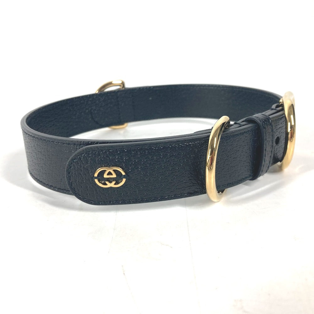 GUCCI 695256 leather black GG Large/Extra Large Pet Collar L