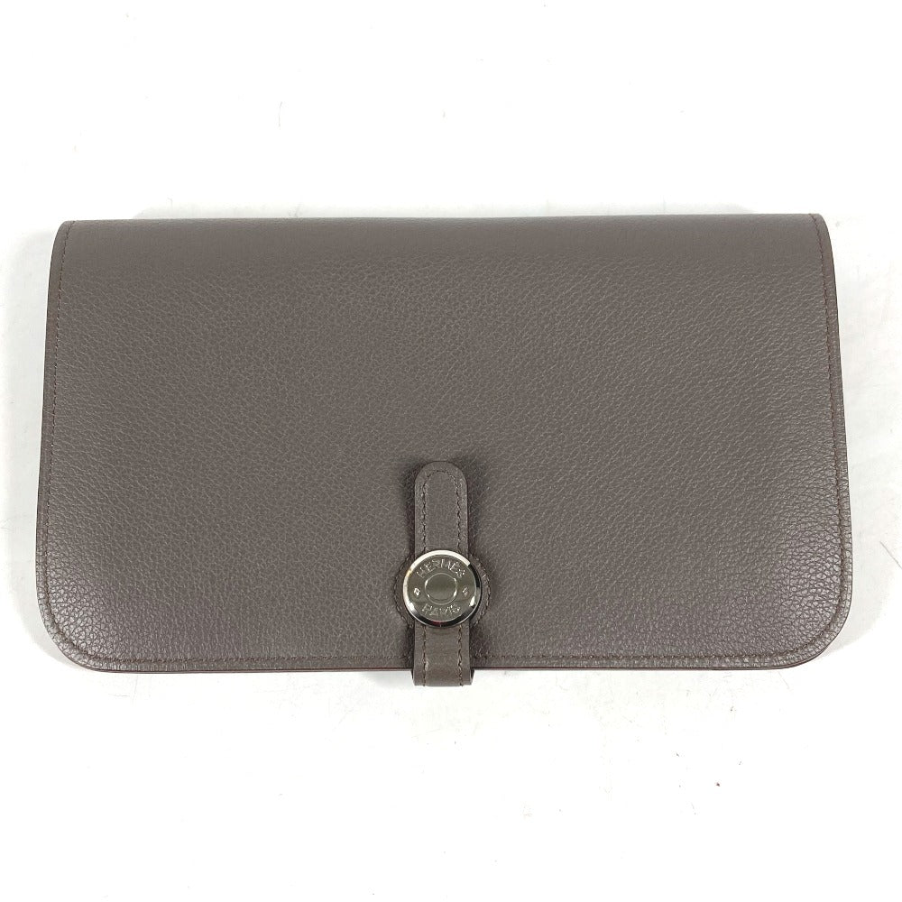 HERMES Long Wallet Purse , Evercolor gray Long wallet Dogon Duo GM