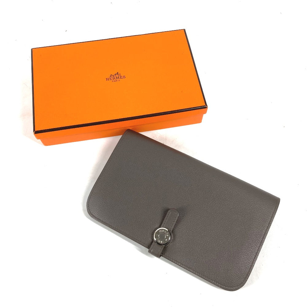 HERMES Long Wallet Purse , Evercolor gray Long wallet Dogon Duo GM