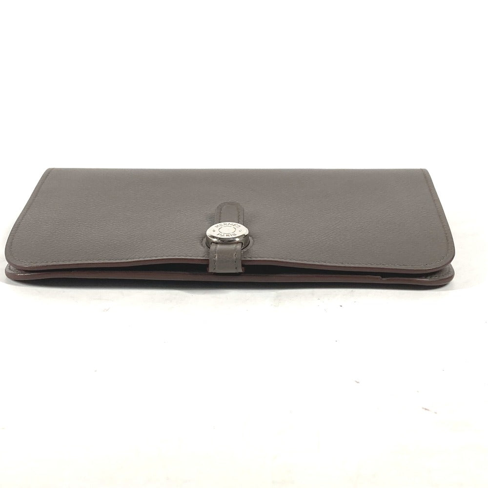HERMES Long Wallet Purse , Evercolor gray Long wallet Dogon Duo GM