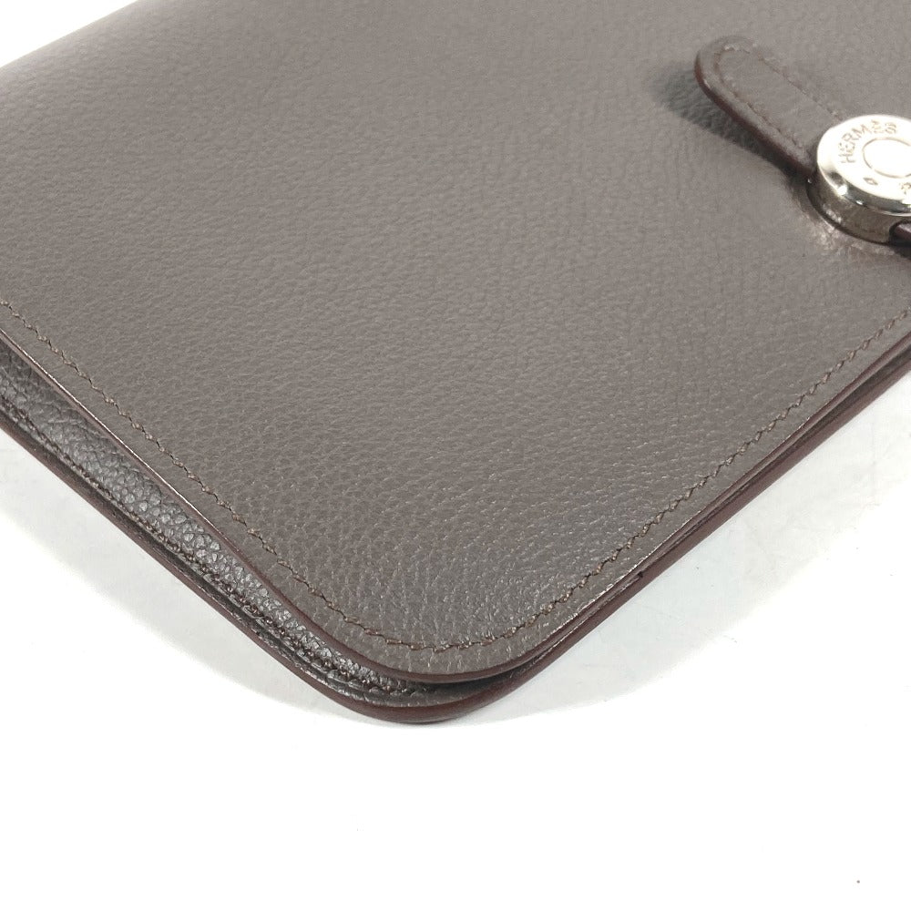 HERMES Long Wallet Purse , Evercolor gray Long wallet Dogon Duo GM