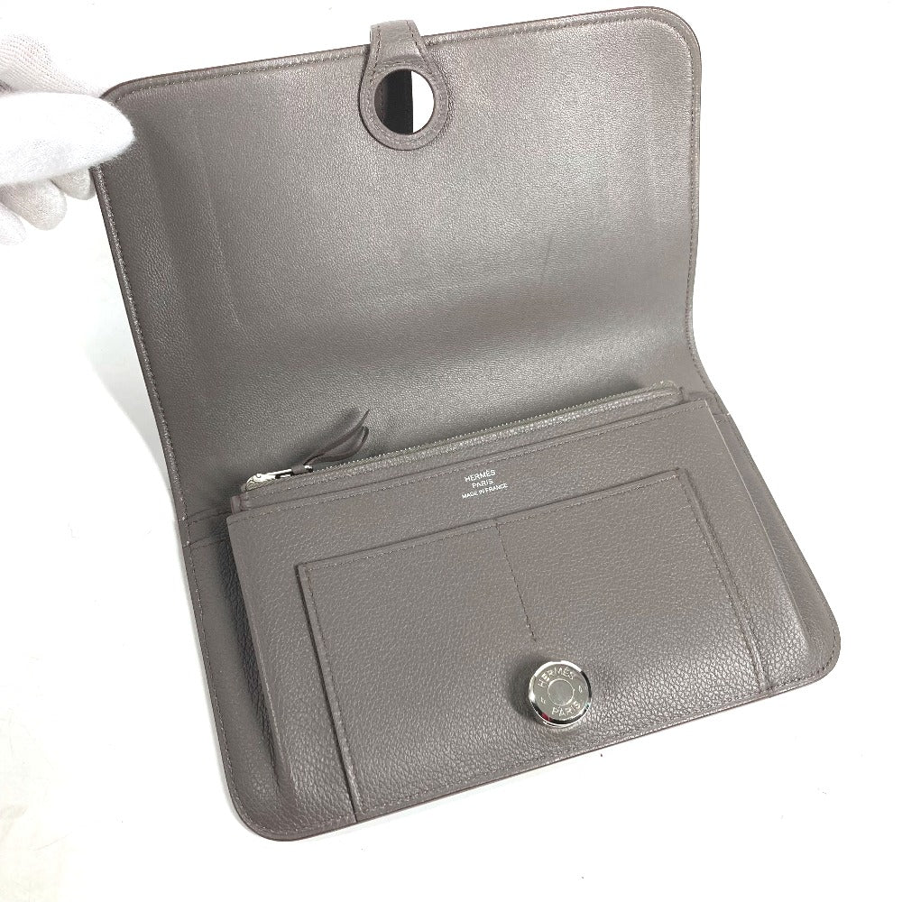 HERMES Long Wallet Purse , Evercolor gray Long wallet Dogon Duo GM