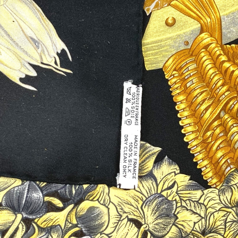 HERMES scarf silk black Carre90 PASSIFLORES Passion Flower Women Used