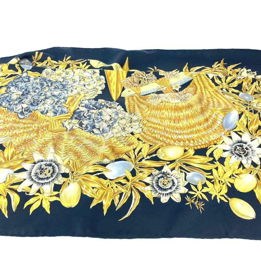 HERMES scarf silk black Carre90 PASSIFLORES Passion Flower Women Used