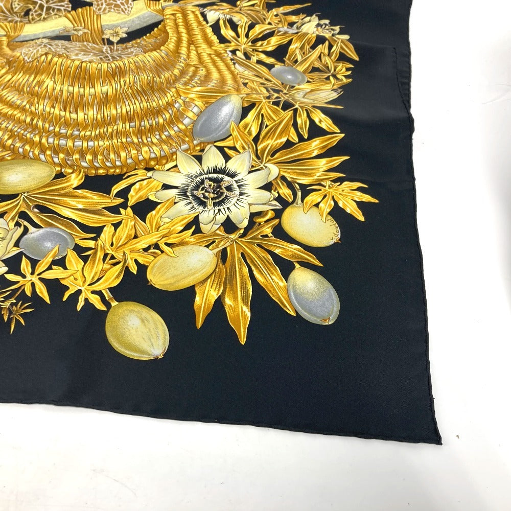 HERMES scarf silk black Carre90 PASSIFLORES Passion Flower Women Used