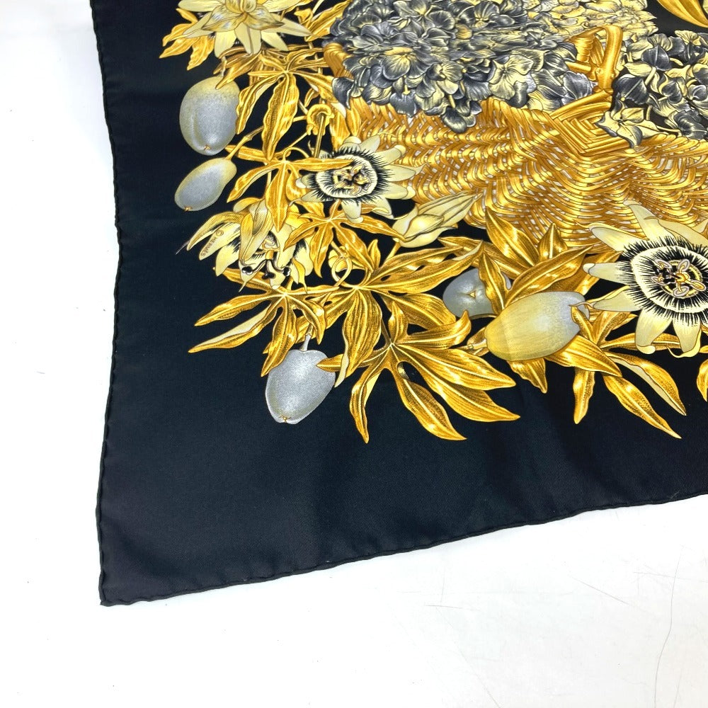 HERMES scarf silk black Carre90 PASSIFLORES Passion Flower Women Used