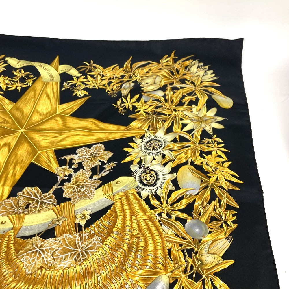 HERMES scarf silk black Carre90 PASSIFLORES Passion Flower Women Used