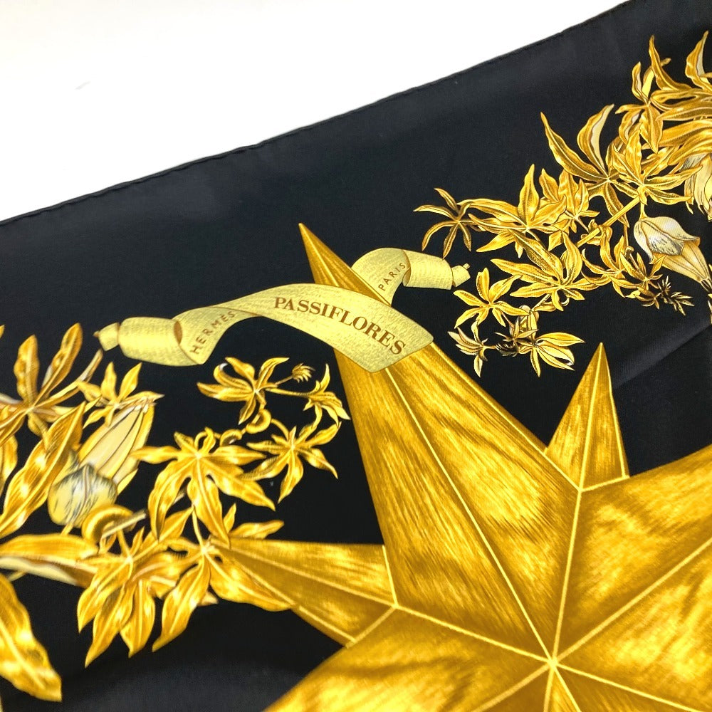 HERMES scarf silk black Carre90 PASSIFLORES Passion Flower Women Used