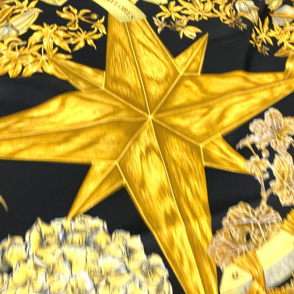 HERMES scarf silk black Carre90 PASSIFLORES Passion Flower Women Used