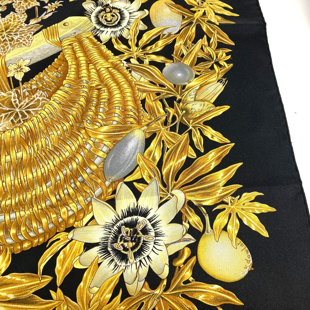HERMES scarf silk black Carre90 PASSIFLORES Passion Flower Women Used