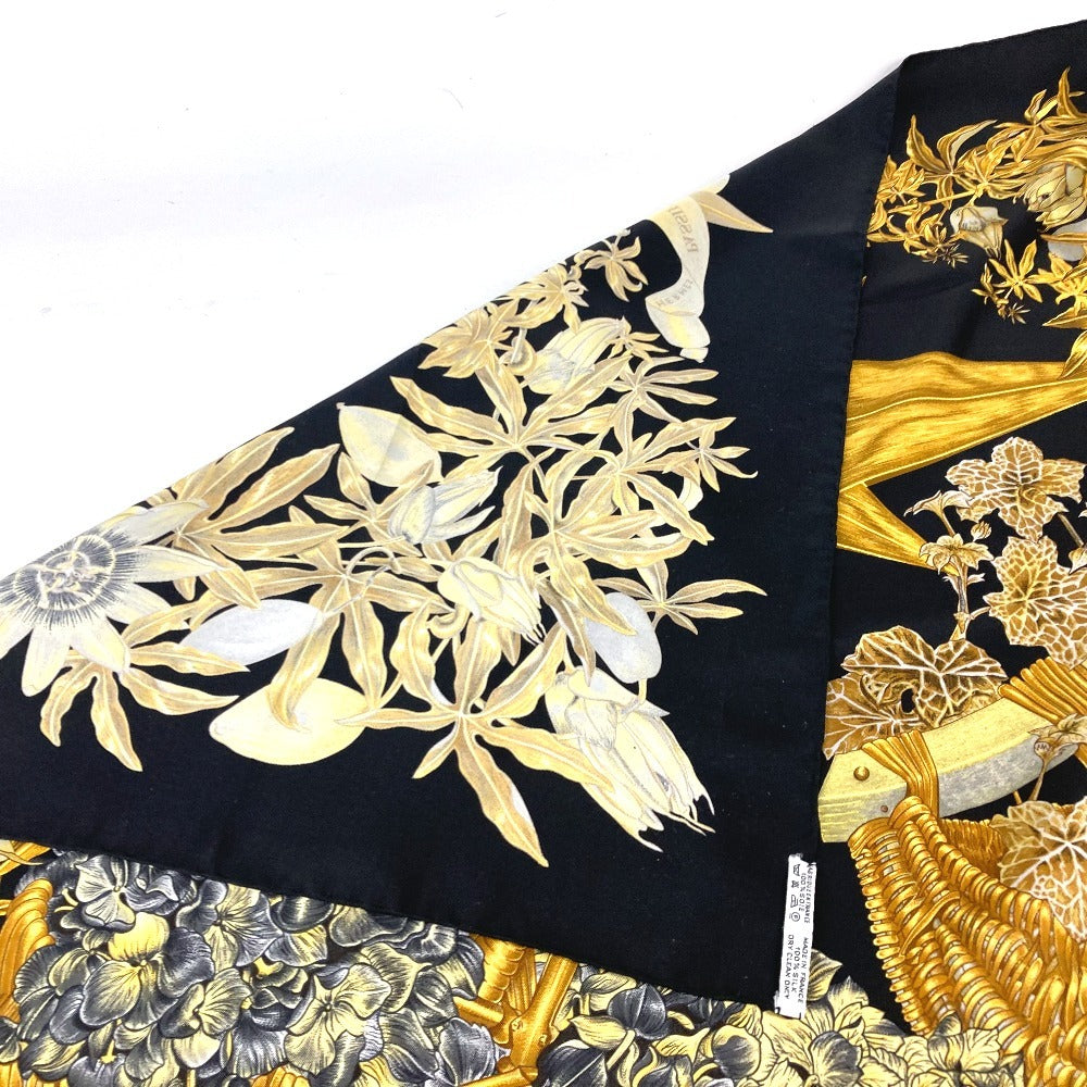 HERMES scarf silk black Carre90 PASSIFLORES Passion Flower Women Used