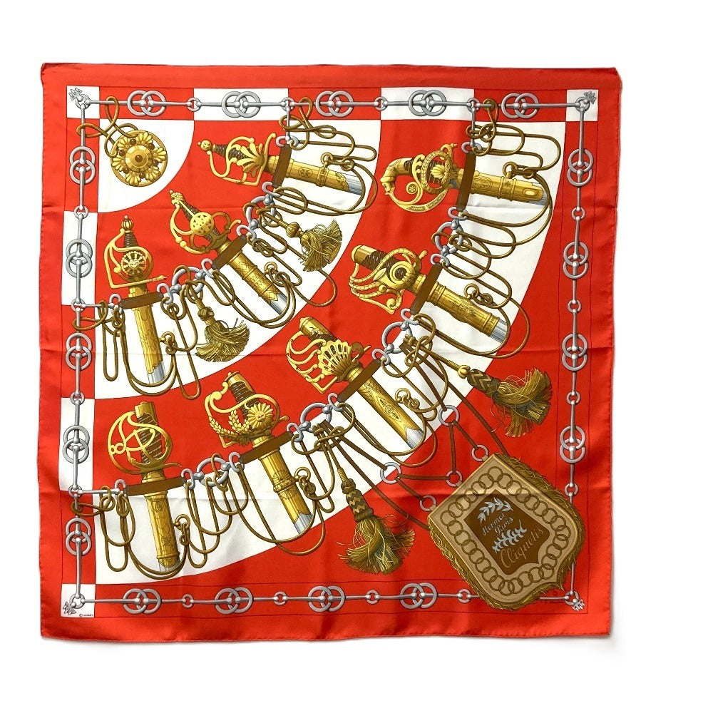 HERMES scarf silk Orange Carre90 Cliquetis tick sword pattern Women Used