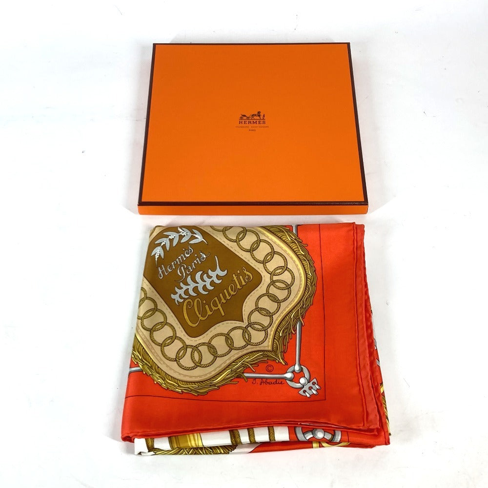 HERMES scarf silk Orange Carre90 Cliquetis tick sword pattern Women Used