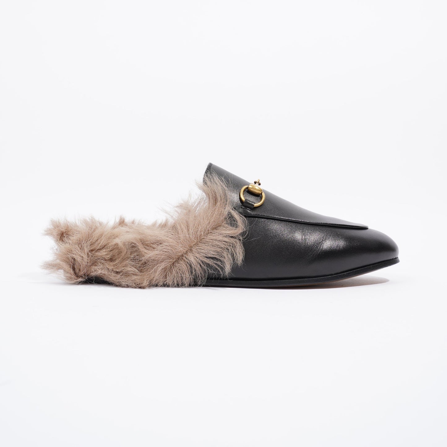 Gucci 2015 Re-Edition Princetown Horsebit Black / Brown Fur Leather EU 38 UK 5
