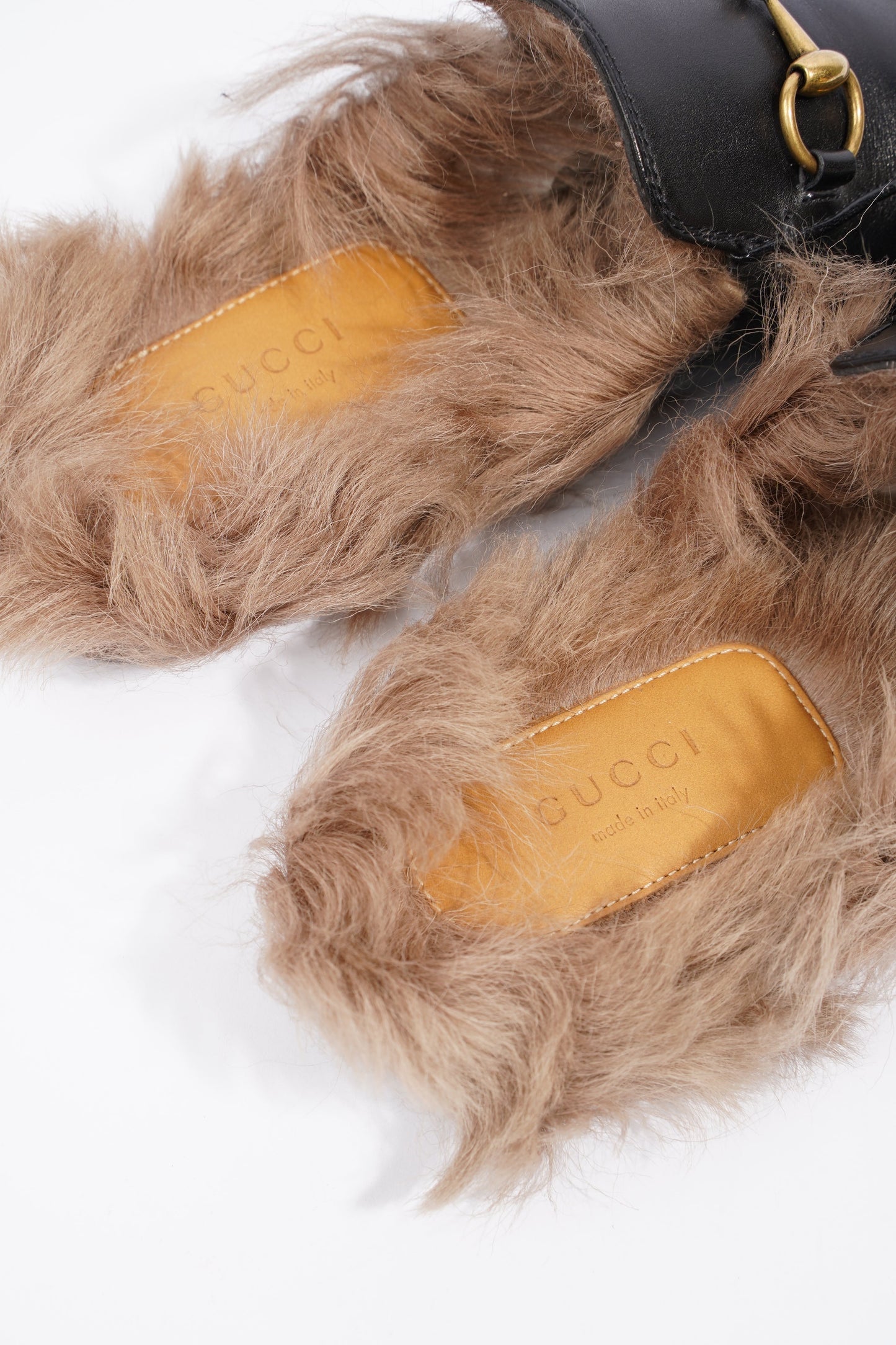Gucci 2015 Re-Edition Princetown Horsebit Black / Brown Fur Leather EU 38 UK 5