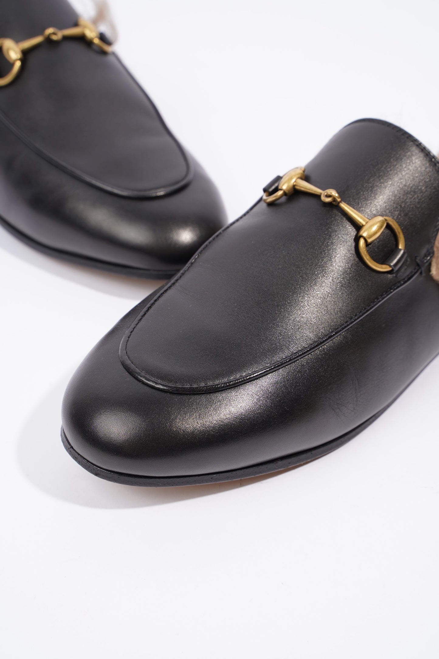 Gucci 2015 Re-Edition Princetown Horsebit Black / Brown Fur Leather EU 38 UK 5