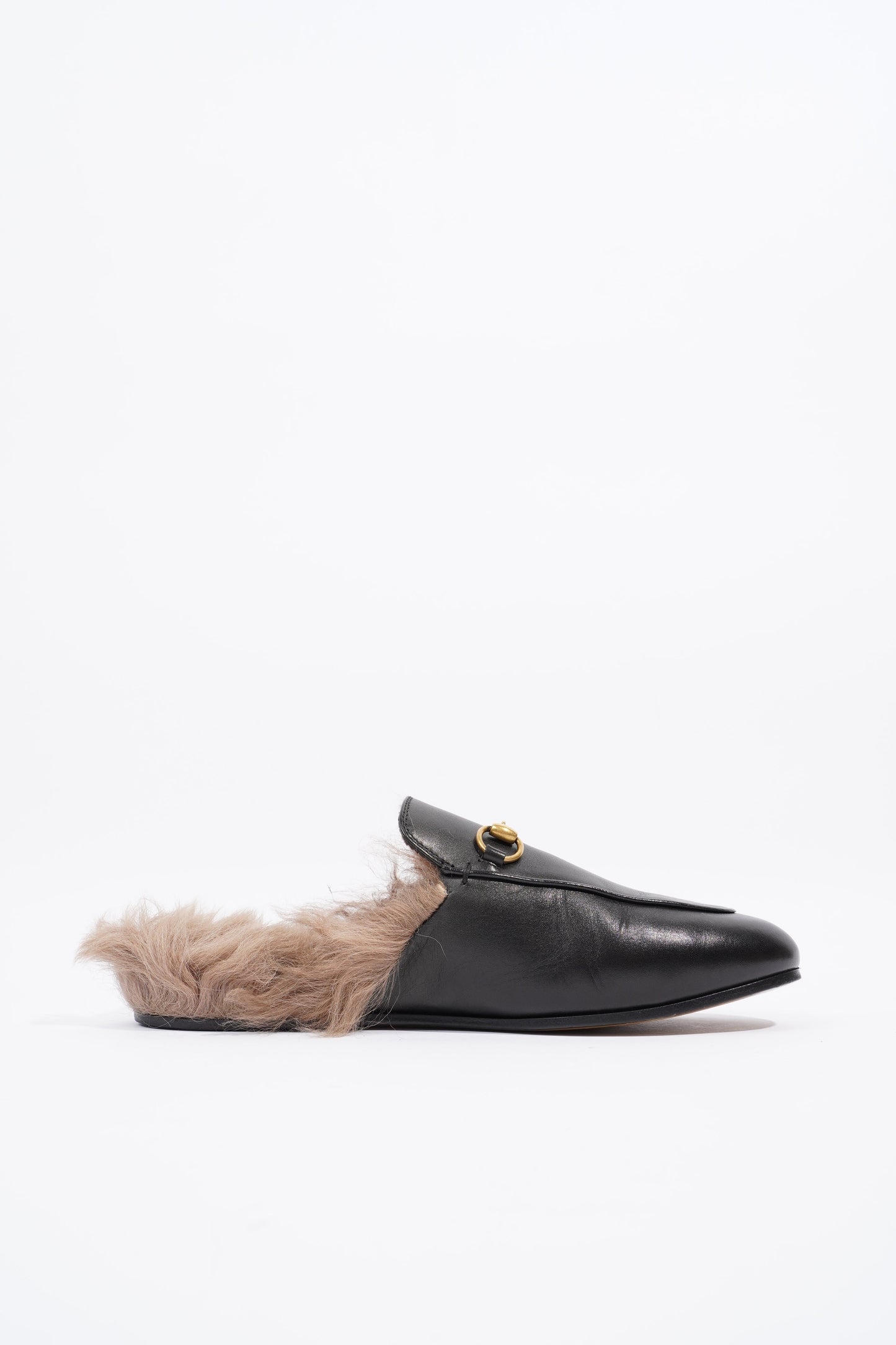 Gucci 2015 Re-Edition Princetown Horsebit Black / Brown Fur Leather EU 38 UK 5