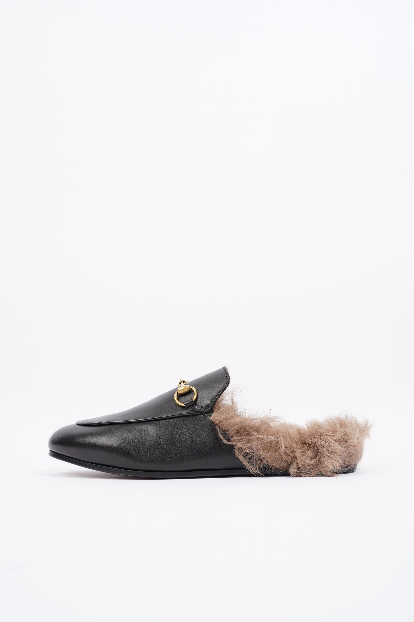 Gucci 2015 Re-Edition Princetown Horsebit Black / Brown Fur Leather EU 38 UK 5