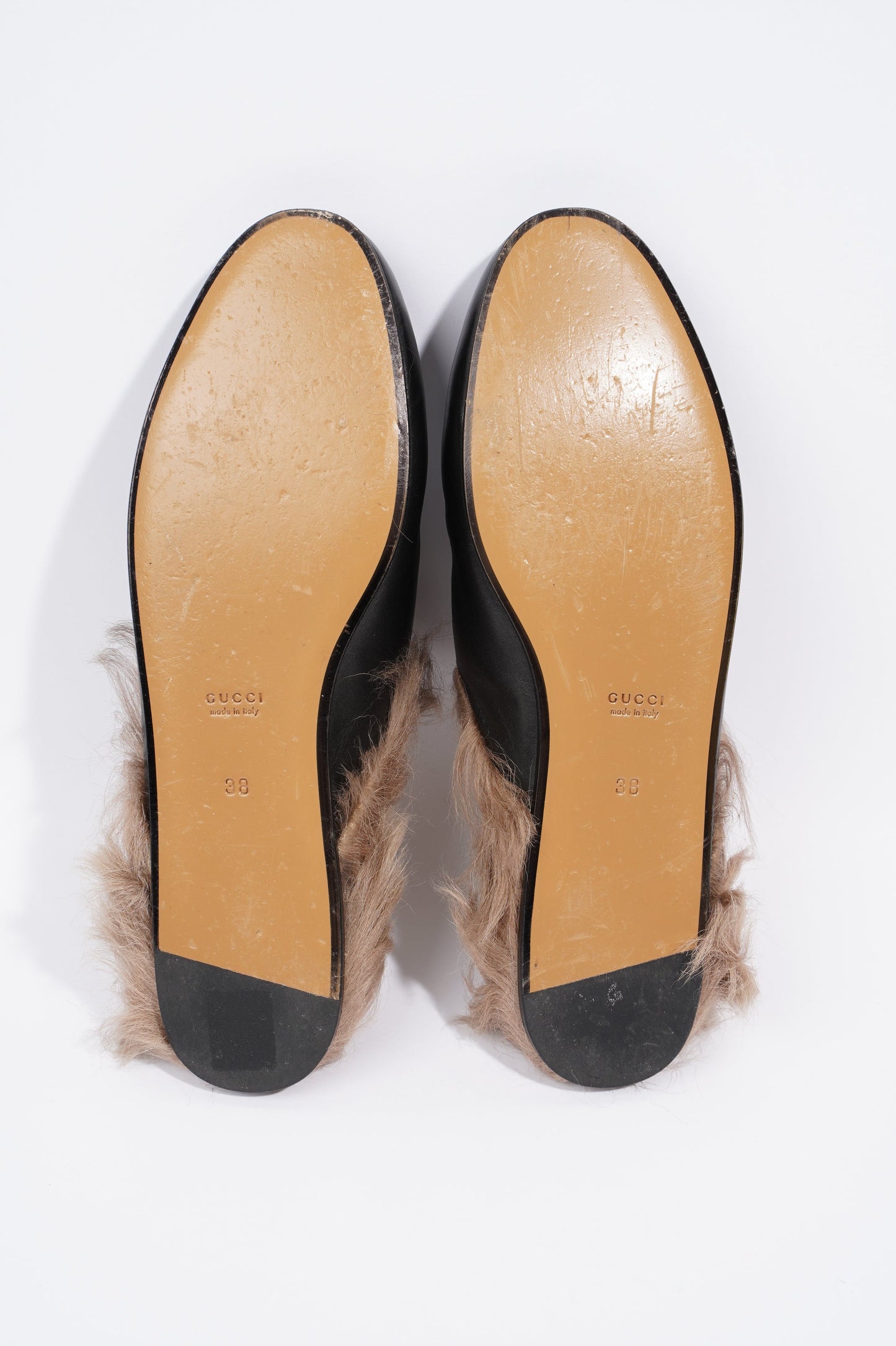 Gucci 2015 Re-Edition Princetown Horsebit Black / Brown Fur Leather EU 38 UK 5