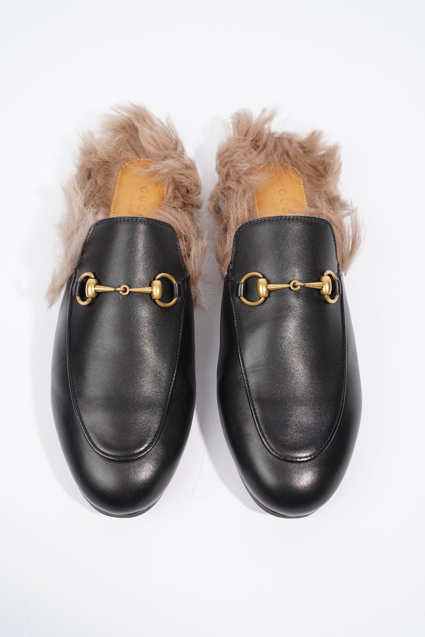 Gucci 2015 Re-Edition Princetown Horsebit Black / Brown Fur Leather EU 38 UK 5