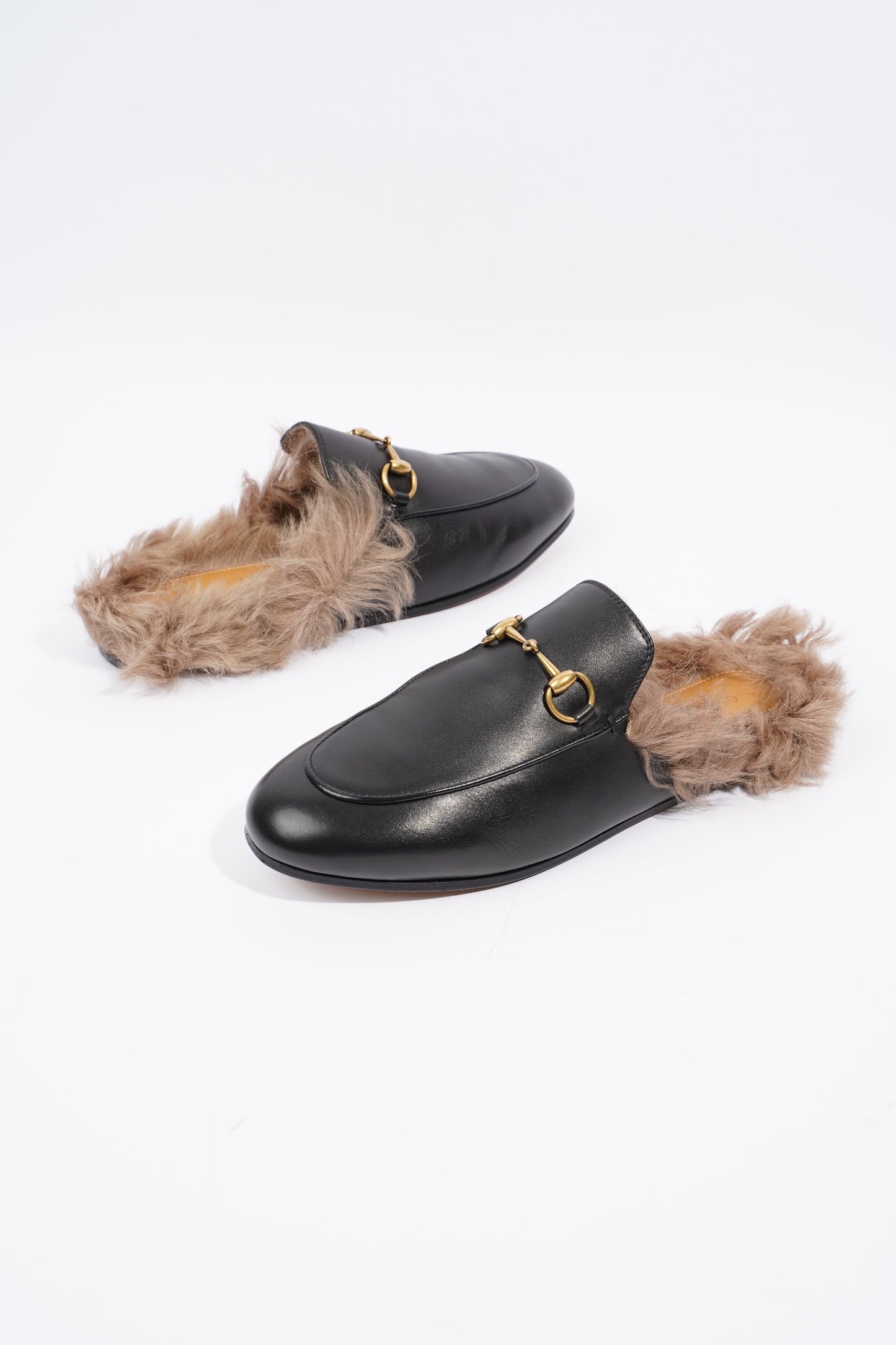 Gucci 2015 Re-Edition Princetown Horsebit Black / Brown Fur Leather EU 38 UK 5