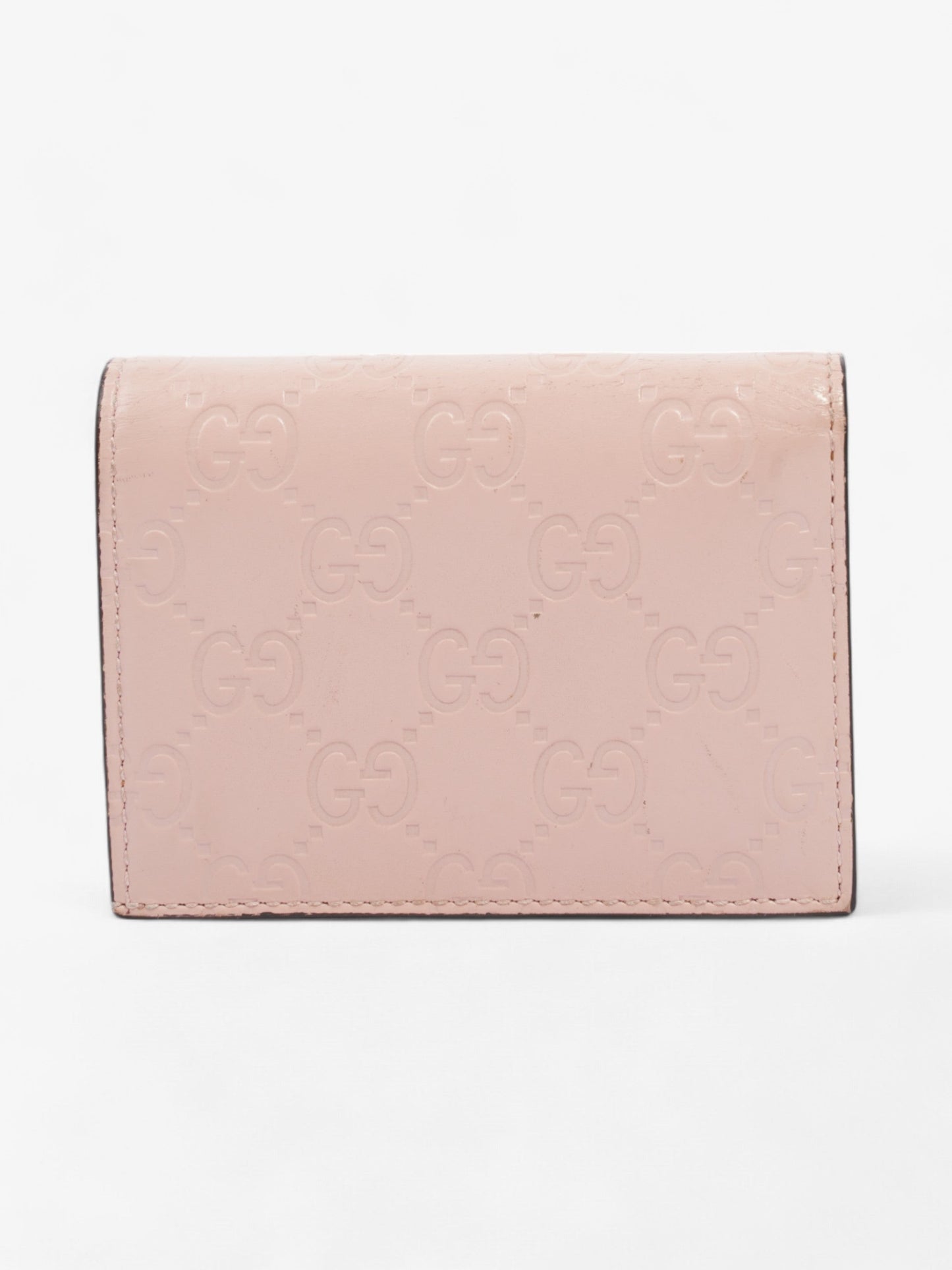 Gucci Guccissima Signature Crystal Cat Card Case Wallet Light Candy Pink Calfskin Leather