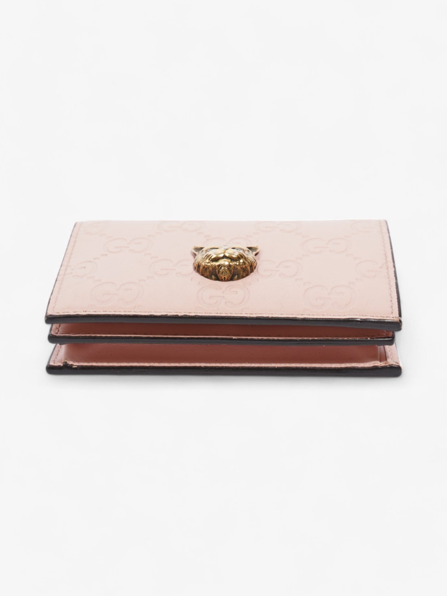 Gucci Guccissima Signature Crystal Cat Card Case Wallet Light Candy Pink Calfskin Leather
