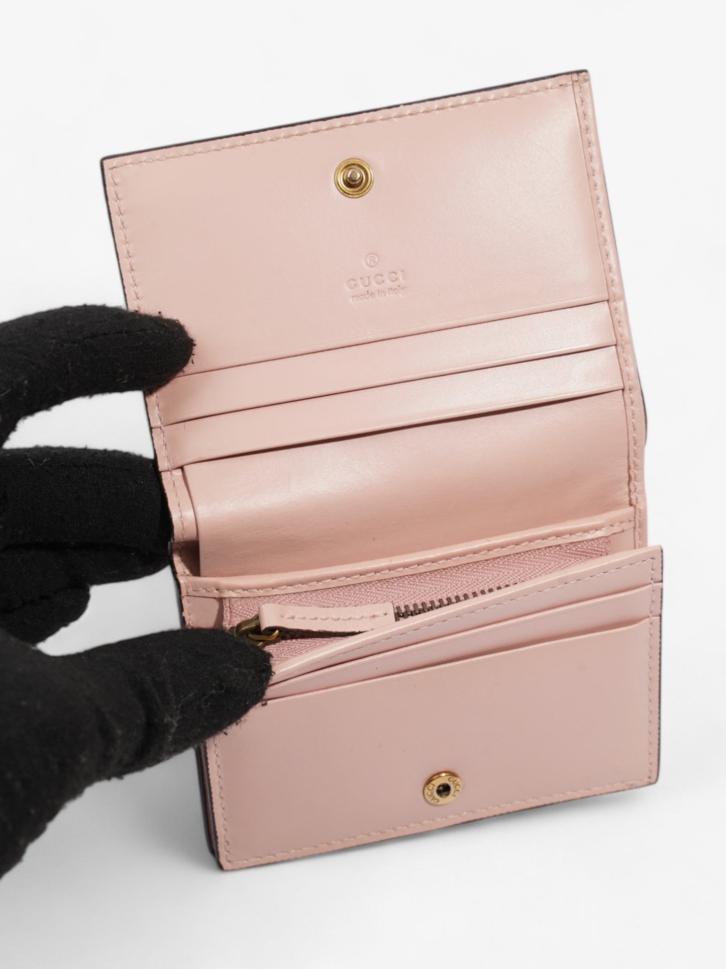 Gucci Guccissima Signature Crystal Cat Card Case Wallet Light Candy Pink Calfskin Leather