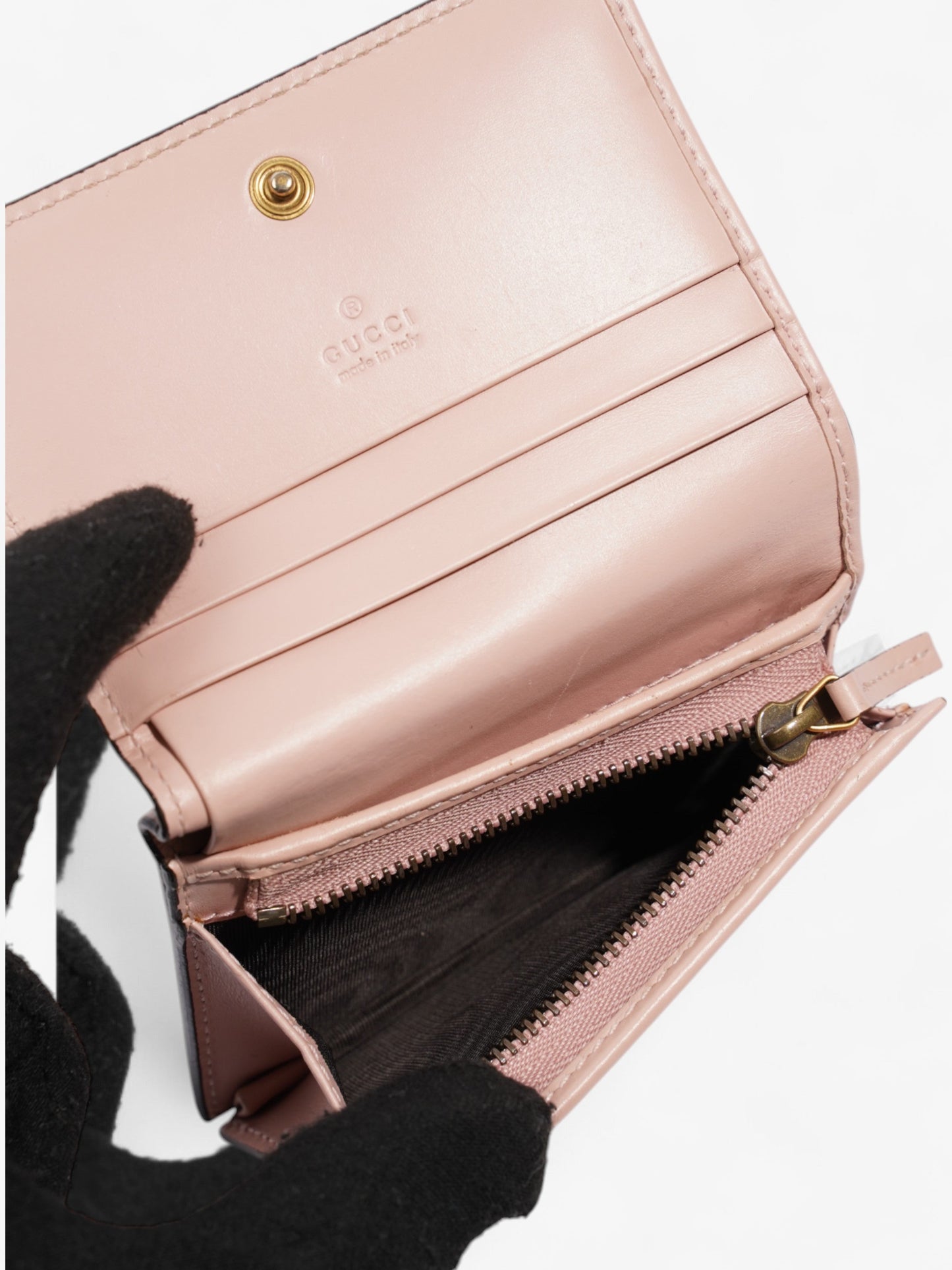 Gucci Guccissima Signature Crystal Cat Card Case Wallet Light Candy Pink Calfskin Leather