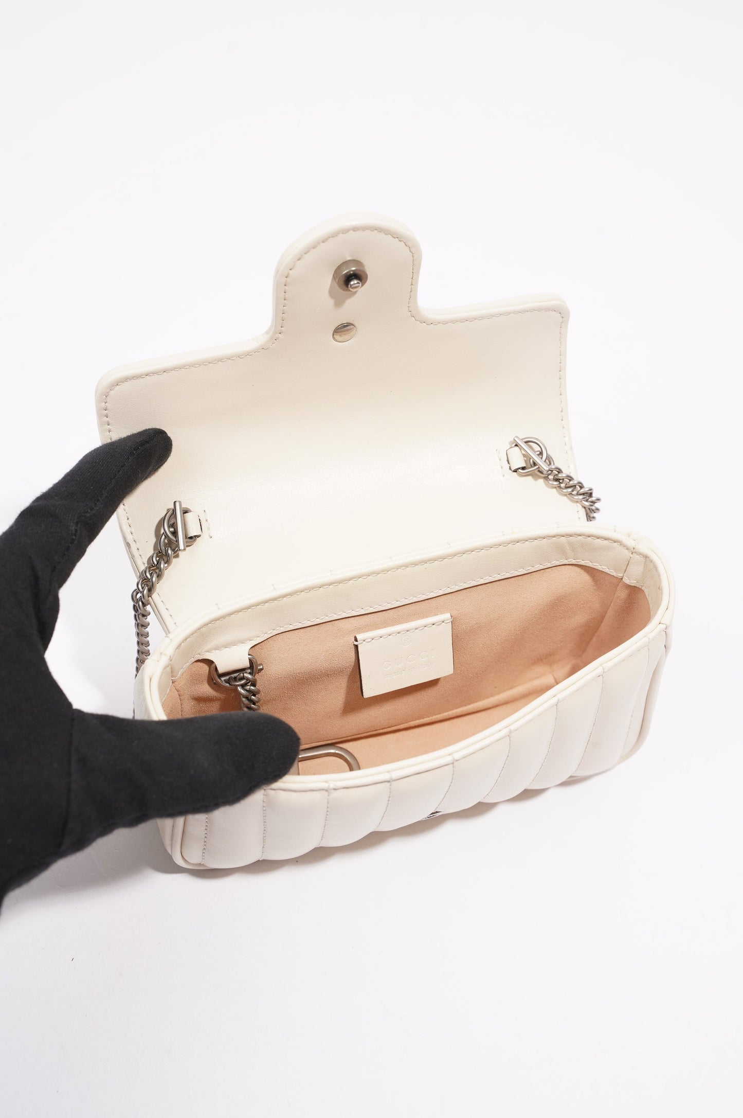 Gucci GG Marmont Super Mini Juniagrey Bag White Leather Mini