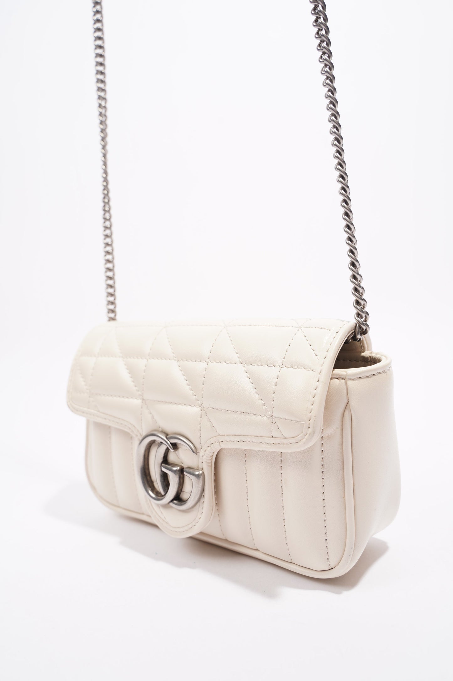 Gucci GG Marmont Super Mini Juniagrey Bag White Leather Mini