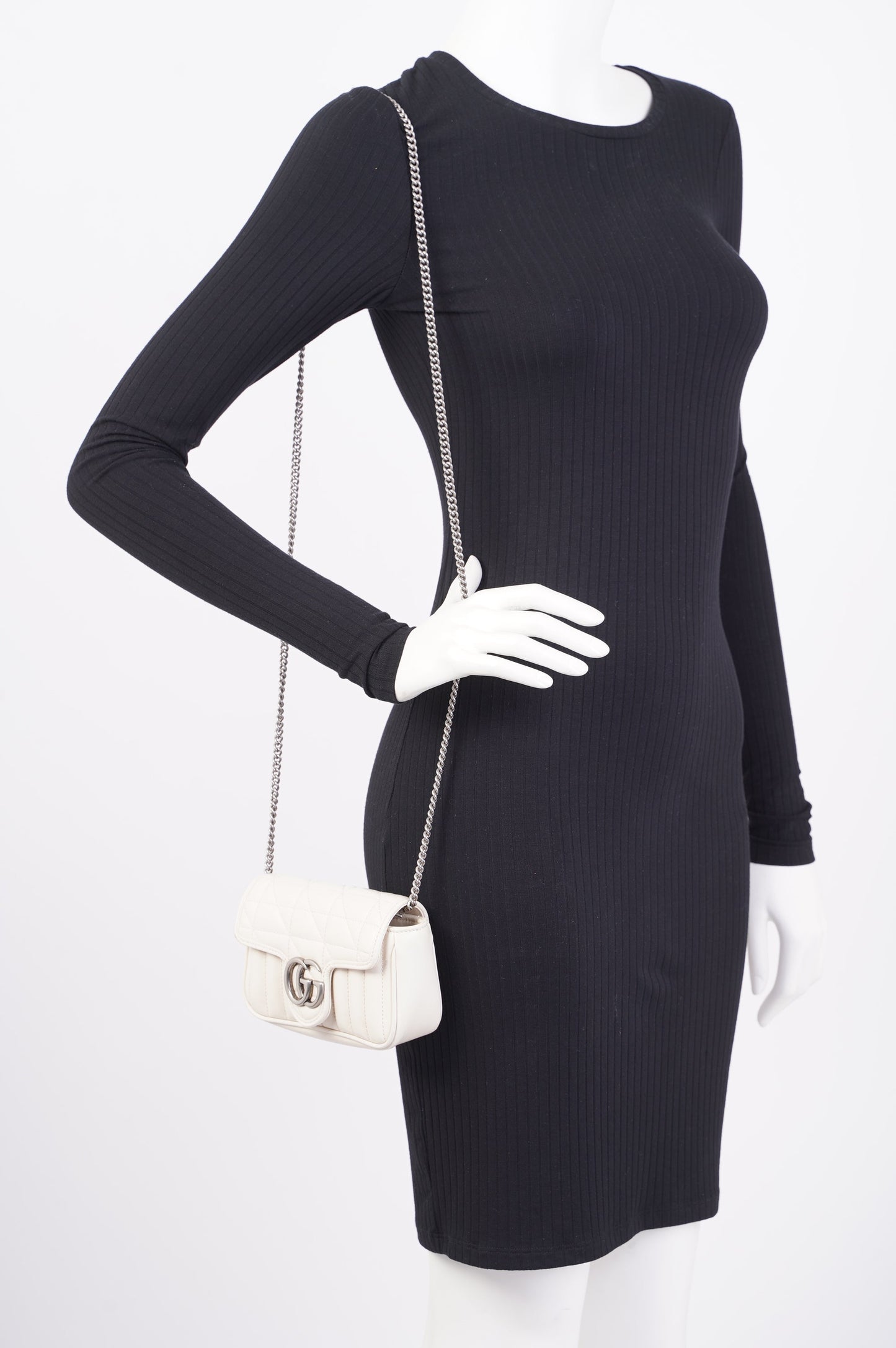Gucci GG Marmont Super Mini Juniagrey Bag White Leather Mini