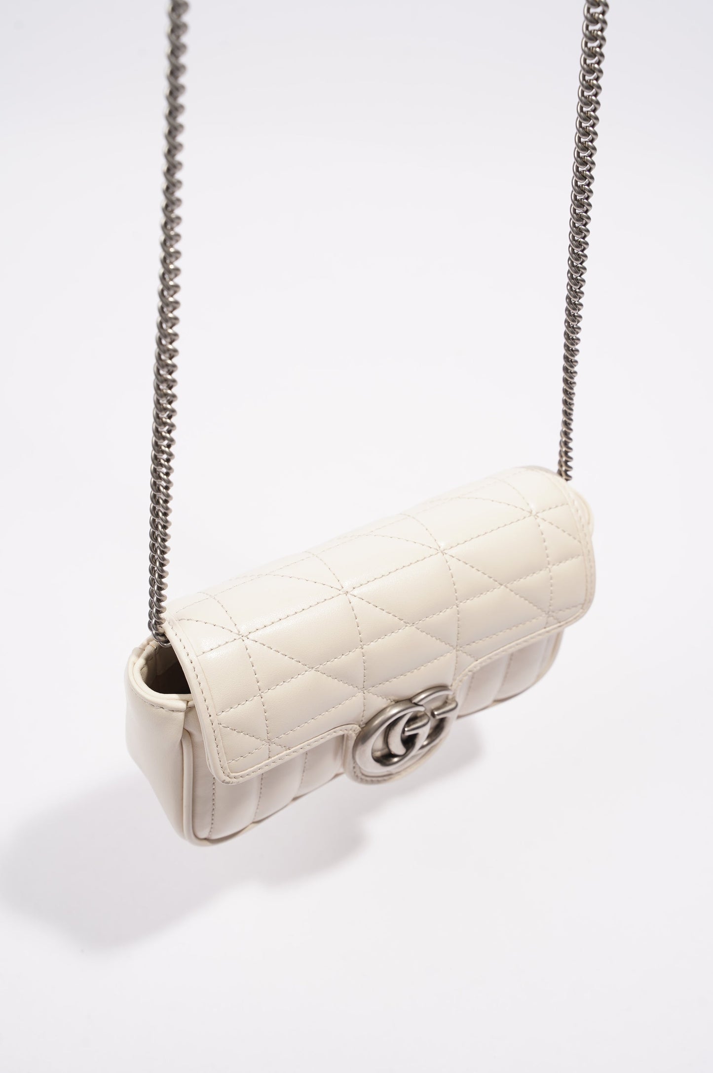 Gucci GG Marmont Super Mini Juniagrey Bag White Leather Mini