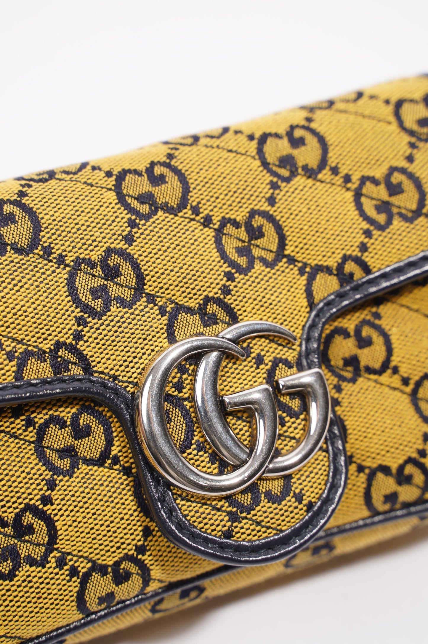Gucci GG Marmont Flap Bag Yellow / Navy Canvas Super Mini