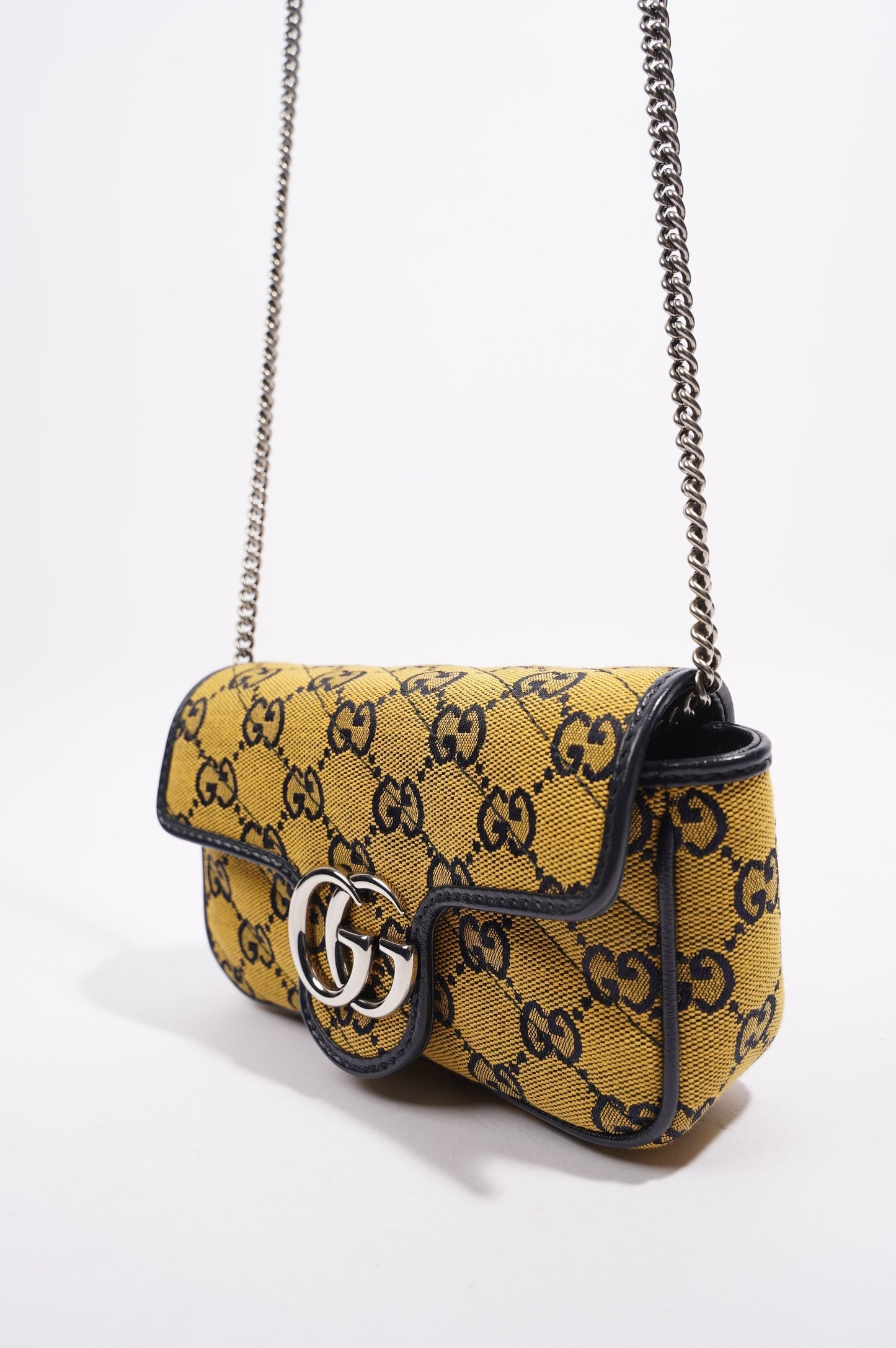 Gucci GG Marmont Flap Bag Yellow / Navy Canvas Super Mini